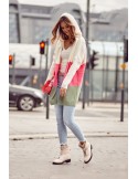 Cardigan dama in dungi cu gluga, roz fluo si masliniu 3210303 - Magazin online - Boutique